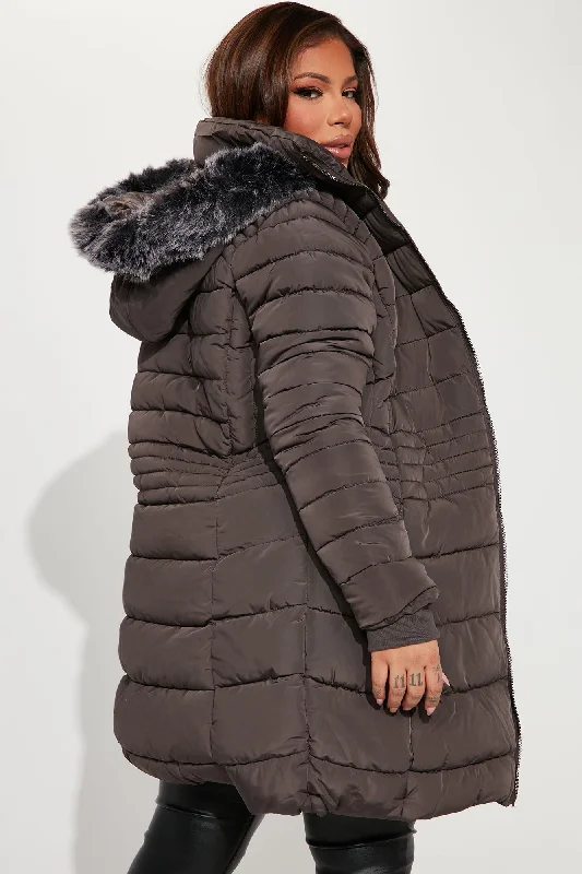 Caught In The Cold Puffer Coat - Charcoal