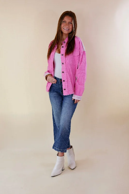 Chat With Me Sequin Detail Button Up Jacket in Pink