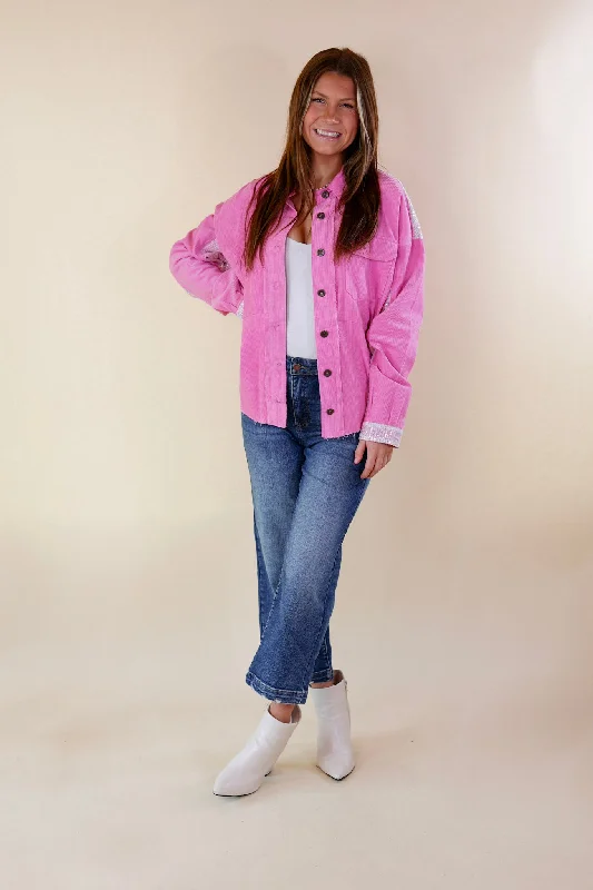 Chat With Me Sequin Detail Button Up Jacket in Pink