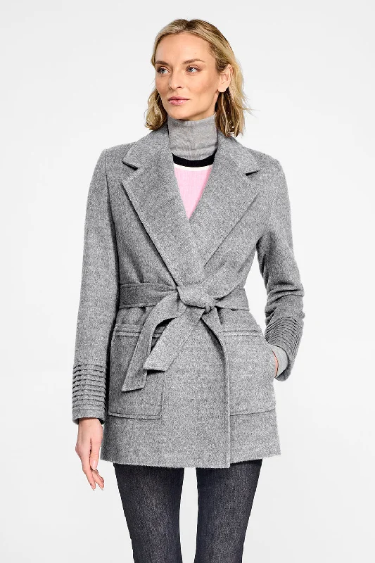 Baby Alpaca Cropped Notched Collar Wrap Coat with Square Pockets