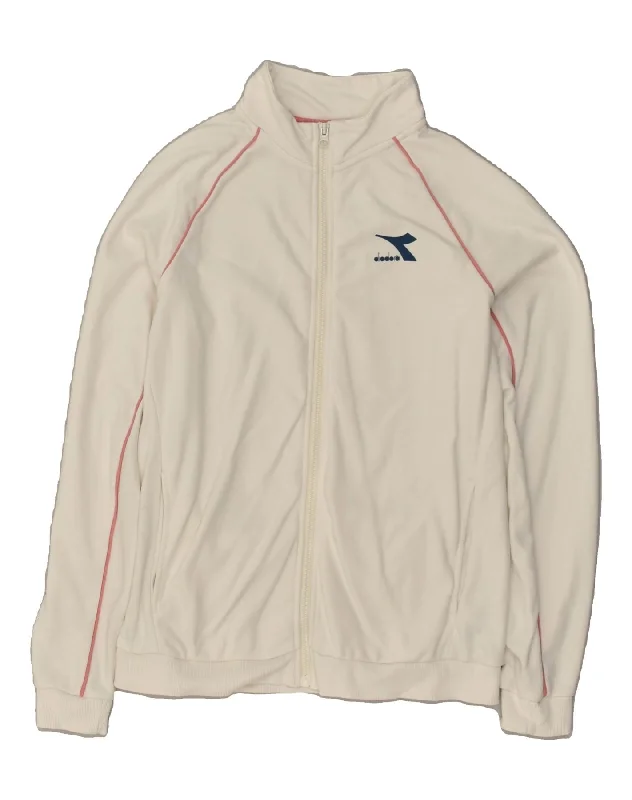 DIADORA Womens Graphic Tracksuit Top Jacket UK 12 Medium White Cotton