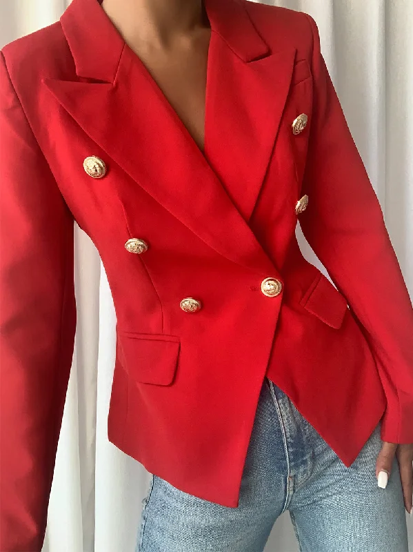 PENELOPE Double-Breasted Blazer in Red