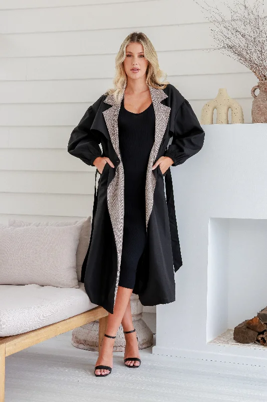 Dreamhouse Gingham Trim Trench Black