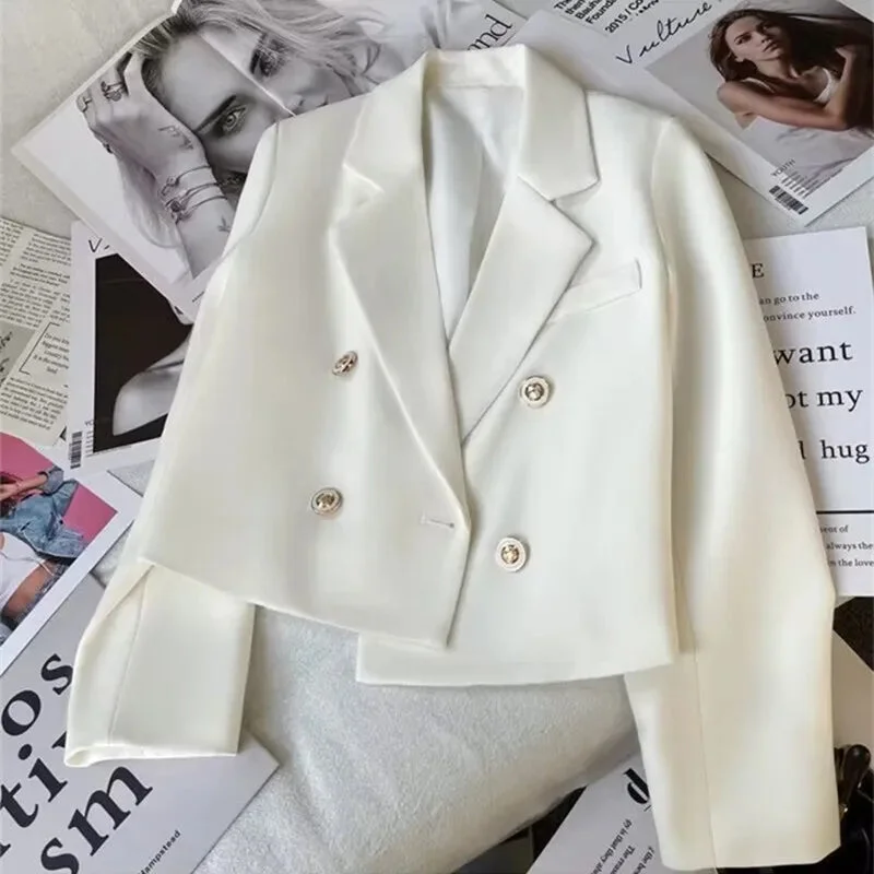 Fashion Short Women Blazers Elegant Female Suits Jacket Tops Casual   Solid Long Sleeve Office Lady Blazer Coat