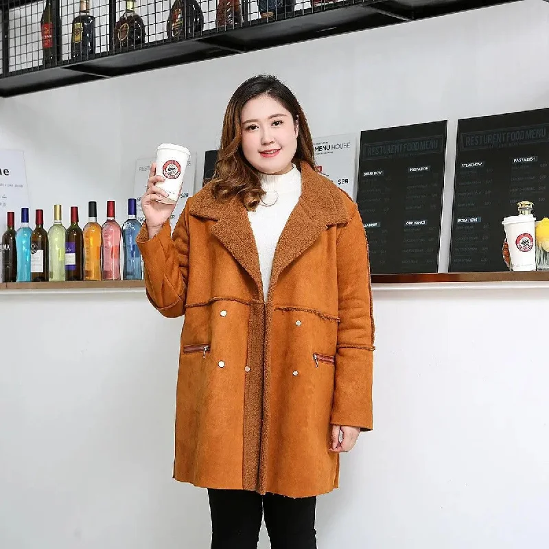 Fattening and Cashmere Coat Loose Medium Length Cotton