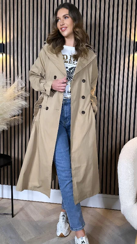 Florence Taupe Midi Length Trench Coat