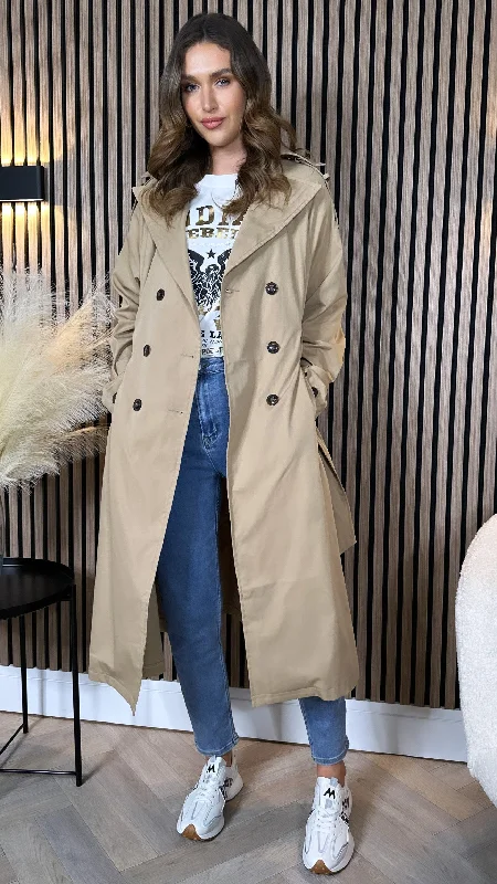 Florence Taupe Midi Length Trench Coat