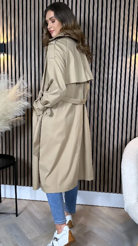 Florence Taupe Midi Length Trench Coat