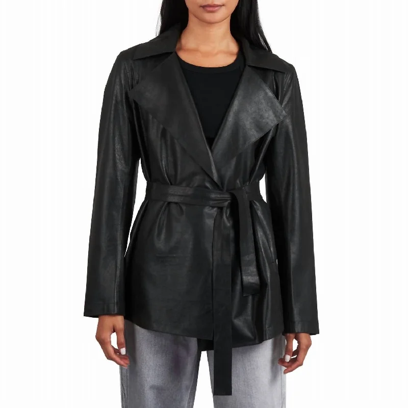 Freya Novelty Leather Jacket In Black Shimmer