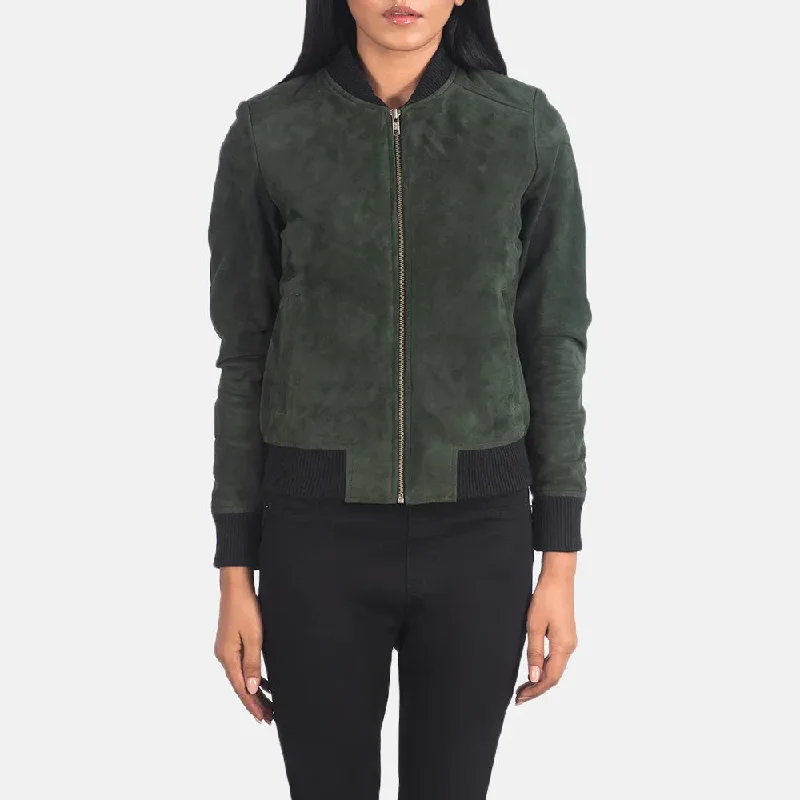 Green Suede Jacket Women - Zipper with Wind Flap