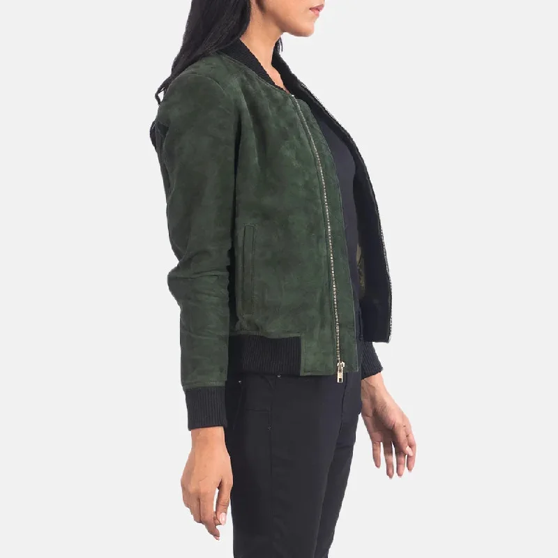 Green Suede Jacket Women - Zipper with Wind Flap