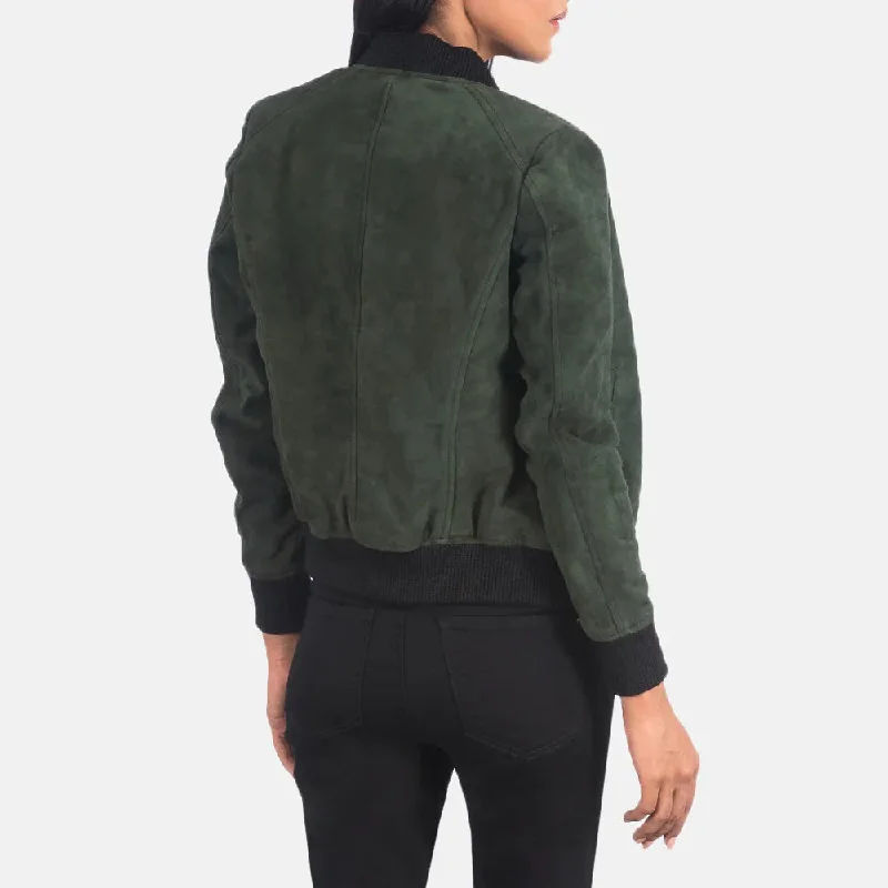 Green Suede Jacket Women - Zipper with Wind Flap