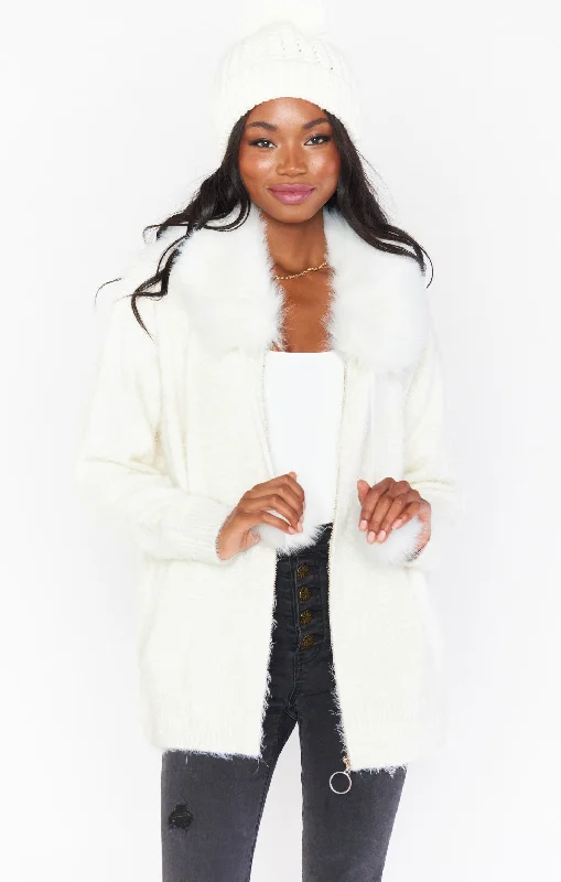 Heavenly Zip Up ~ Cream Knit with Faux Fur