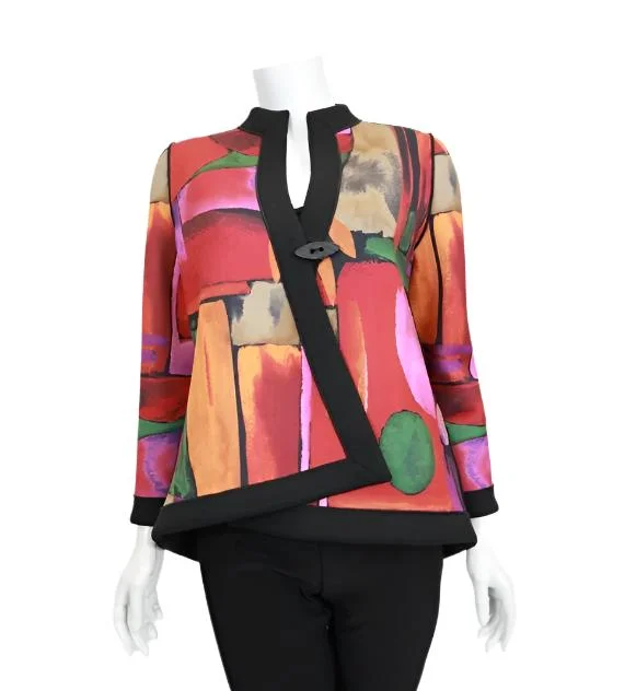 IC Collection Mosaic Asymmetric Jacket in Red - 6696J- RD