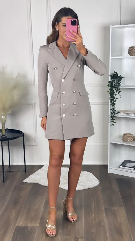 Lara Camel Double Button Blazer Dress