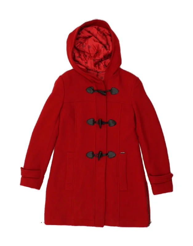 LIU JO Womens Hooded Duffle Coat IT 42 Medium Red Wool