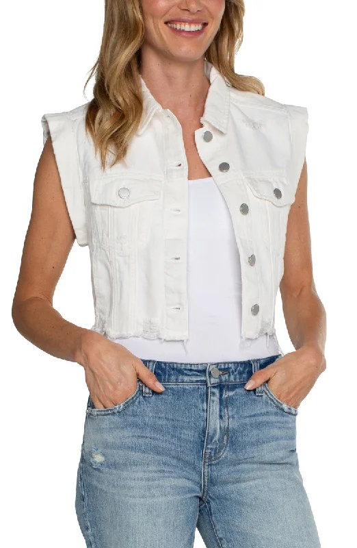 Liverpool Cropped Sleeveless Jacket (Bright White)