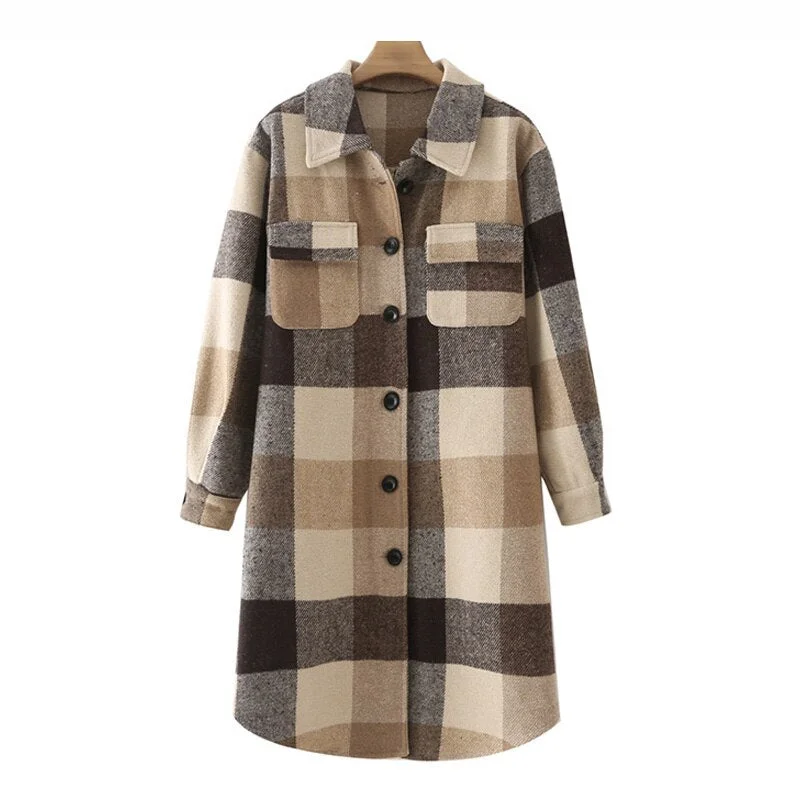 Women's Fashion Plaid Trench Coat