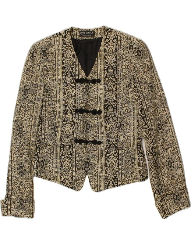 LOUIS LONDON Womens Crop 3 Button Blazer Jacket UK 12 Medium Beige Paisley