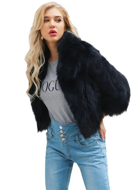 Lapel fox fur grass short coat faux fur long hair coat