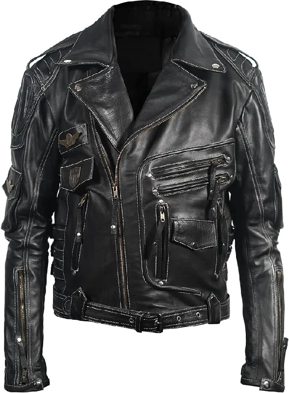 Men’s Genuine Leather Top Grain HD Motorcycle Real Heavy Biker Distressed Retro Leather Jacket