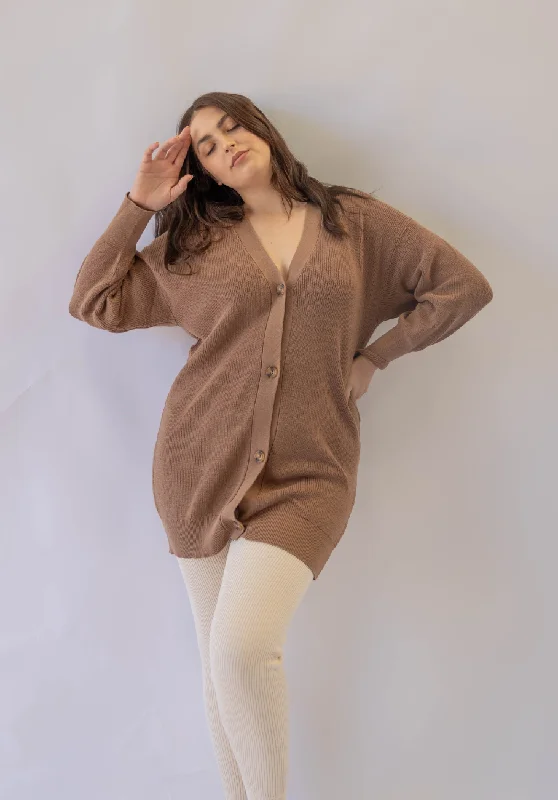 Miann & Co Womens - Ruth V-Neck Cardigan - Café au Lait