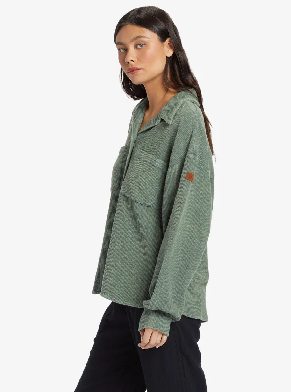 Off Duty Knit Shacket Overshirt - Agave Green