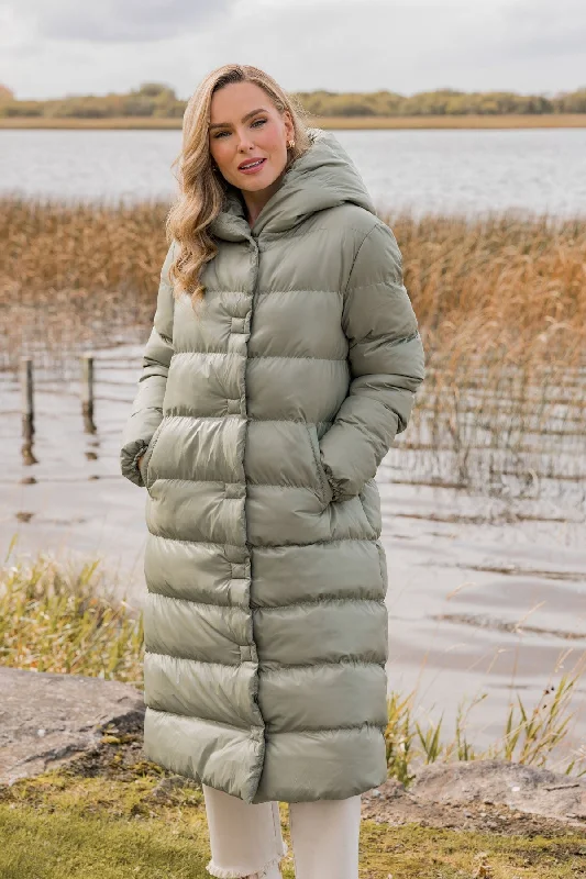 Padded Puffer Coat in Khaki