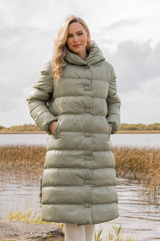 Padded Puffer Coat in Khaki