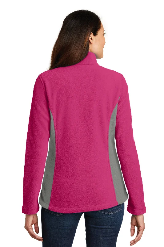 Port Authority Womens Full Zip Fleece Jacket - Azalea Pink/Deep Smoke Grey - Closeout