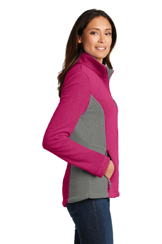 Port Authority Womens Full Zip Fleece Jacket - Azalea Pink/Deep Smoke Grey - Closeout