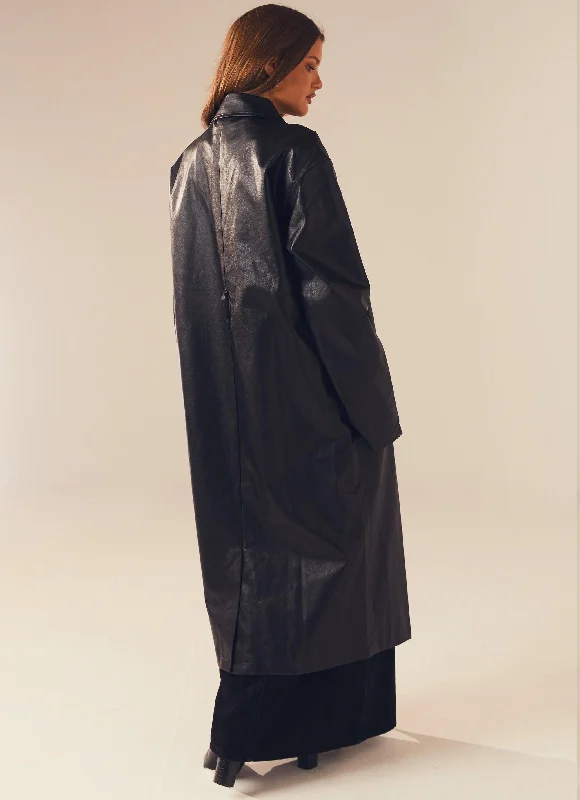 Power Mood PU Trench Coat - Black