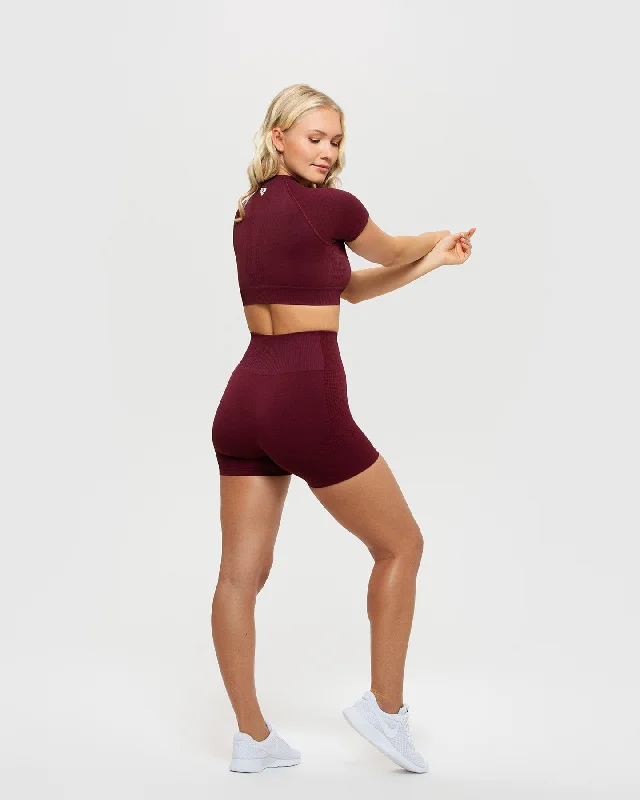 Power Seamless Short Sleeve Crop Top | Dark Cherry