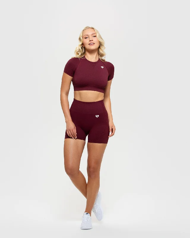 Power Seamless Short Sleeve Crop Top | Dark Cherry