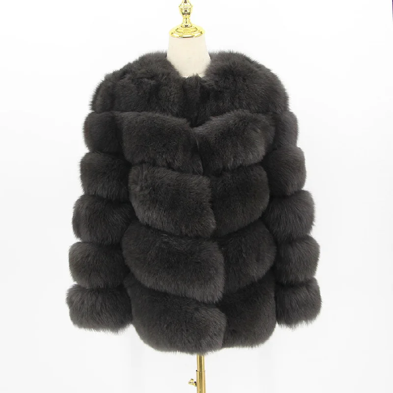 QIUCHEN- QC8081 winter women plus size real fox fur coat fluffy thick womens luxury fur jackets