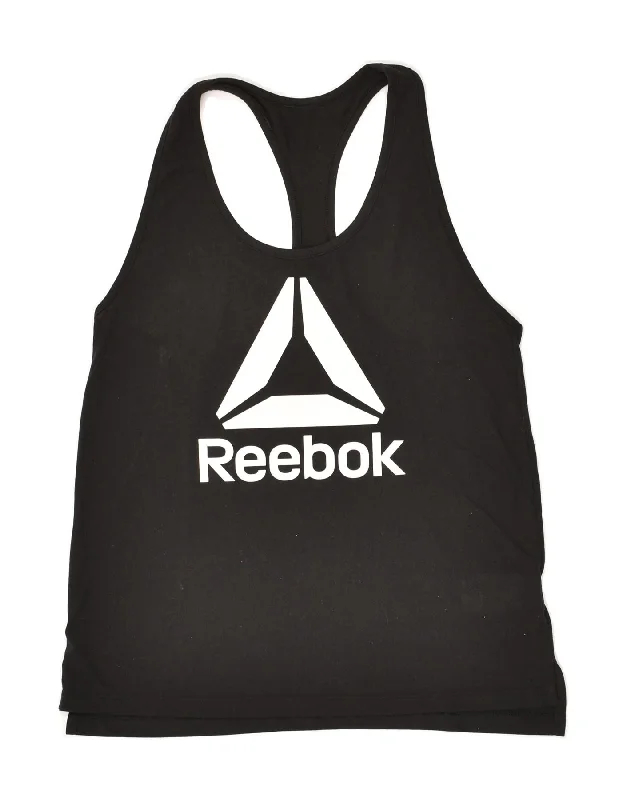 REEBOK Womens Graphic Vest Top UK 12/14 Medium Black Polyester