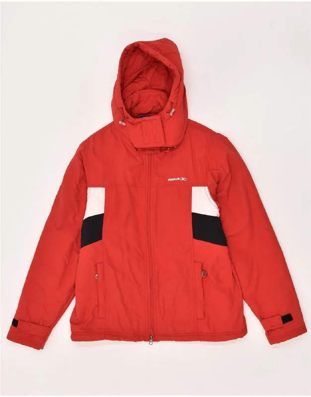 REEBOK Womens Hooded Windbreaker Jacket UK 10 Small Red Colourblock Nylon