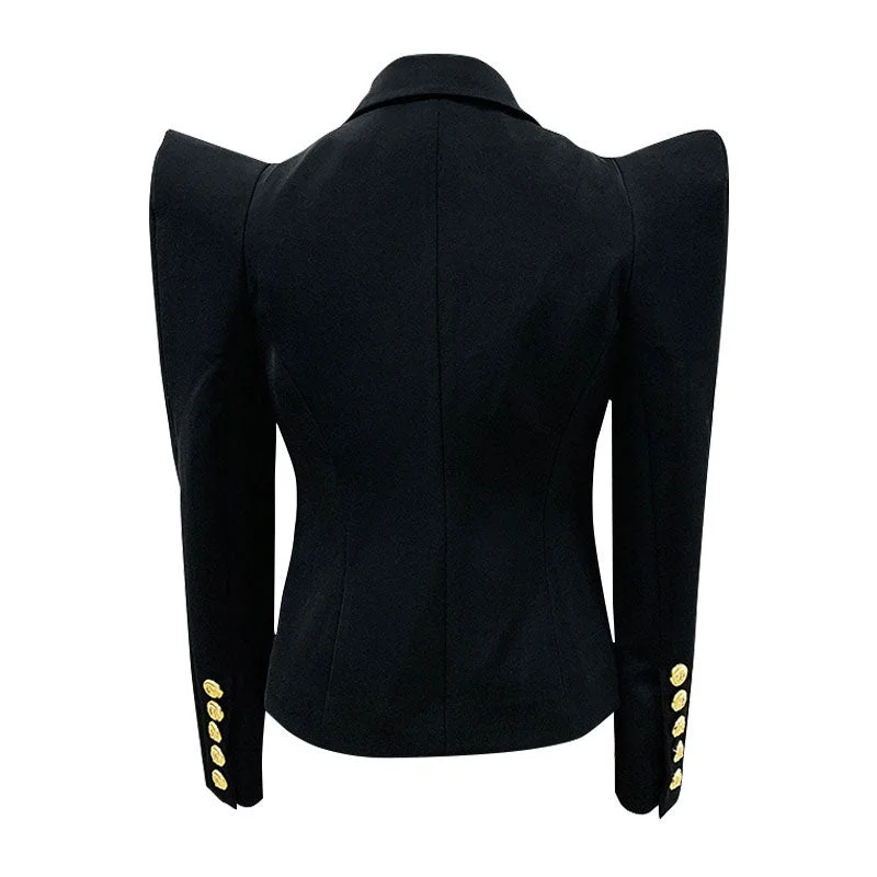 Sassy Power Shoulder Peak Lapel Long Sleeve Tailored Blazer