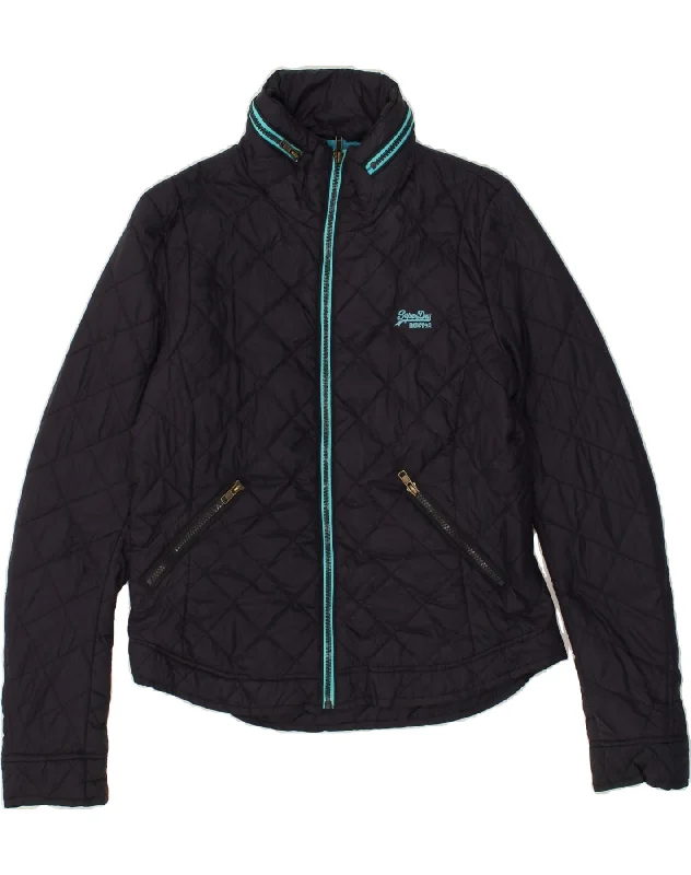 SUPERDRY Womens Quilted Jacket UK 14 Medium Navy Blue Nylon