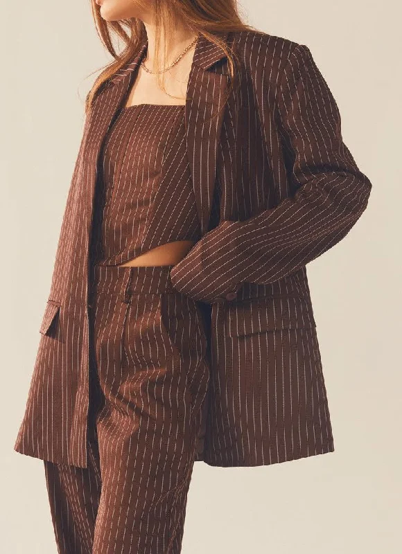 Talula Pinstripe Blazer - Chocolate