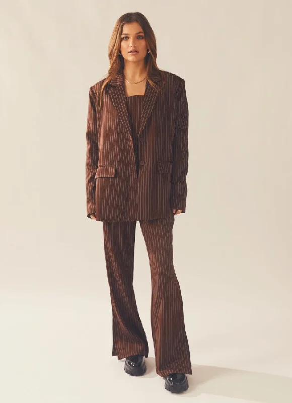 Talula Pinstripe Blazer - Chocolate