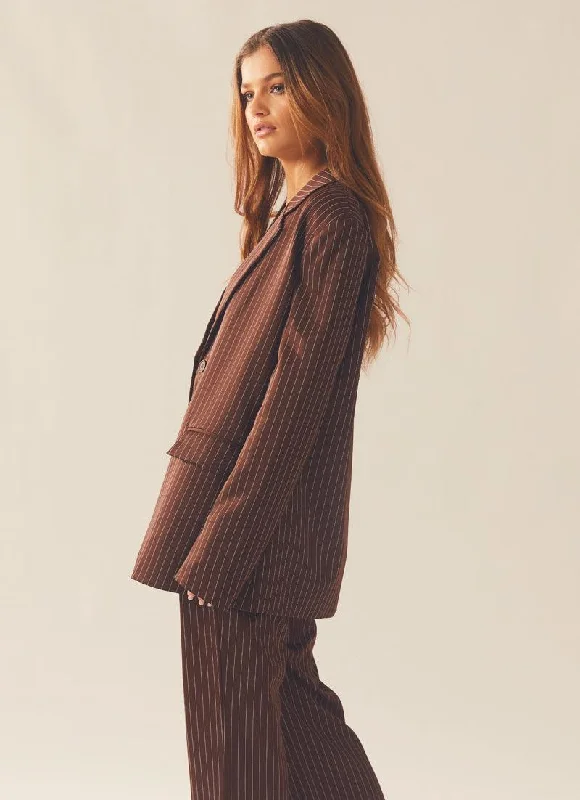 Talula Pinstripe Blazer - Chocolate