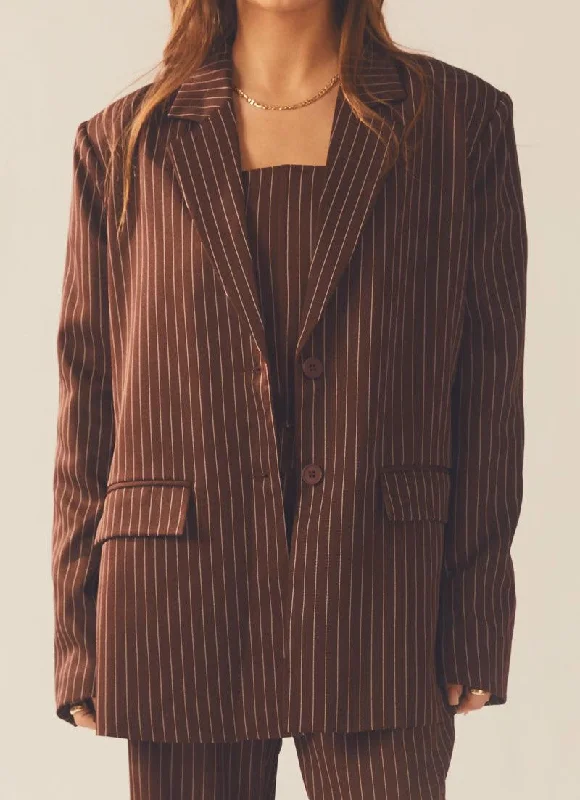 Talula Pinstripe Blazer - Chocolate