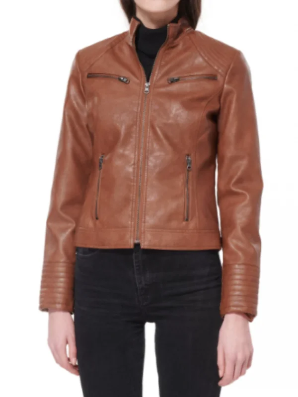 Women Tan Brown Biker Leather Jacket