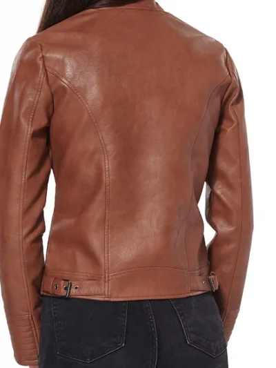 Women Tan Brown Biker Leather Jacket