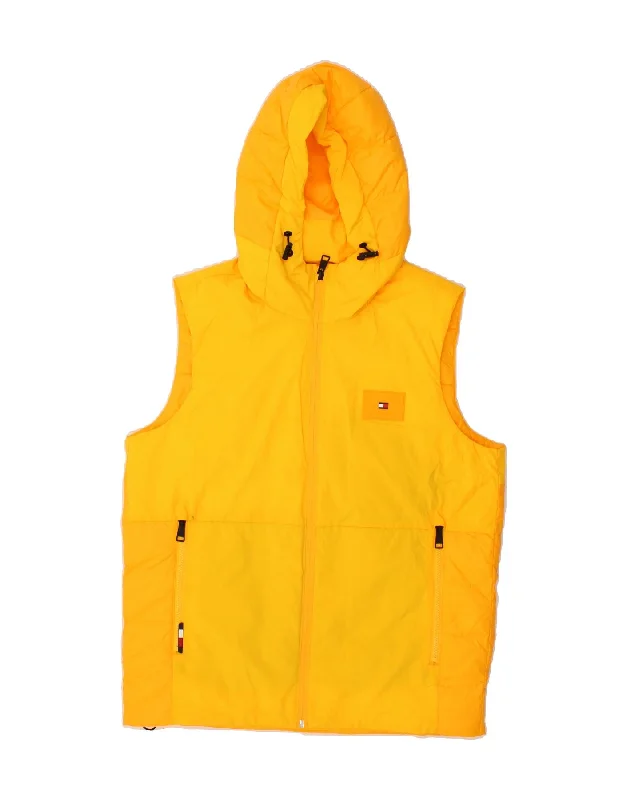 TOMMY HILFIGER Womens Hooded Padded Gilet UK 14 Medium Yellow