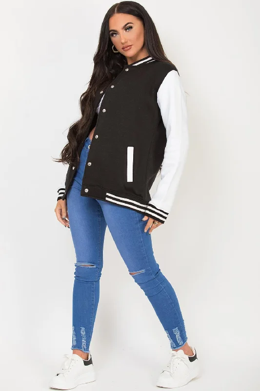 Varsity Contrast Bomber Jacket Black