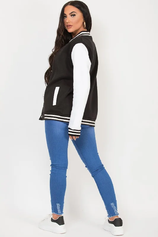 Varsity Contrast Bomber Jacket Black