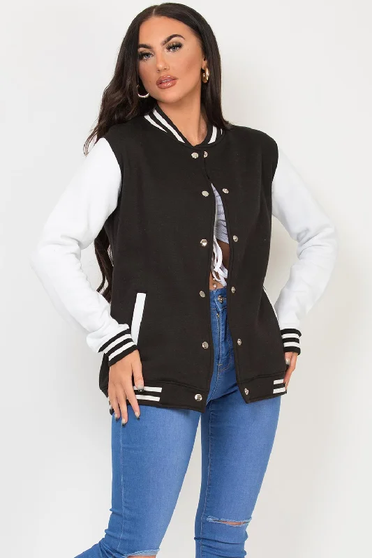 Varsity Contrast Bomber Jacket Black