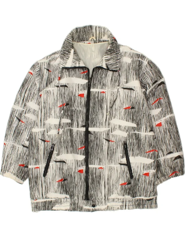 VINTAGE Womens Abstract Pattern Bomber Jacket UK 20 2XL Grey Polyester